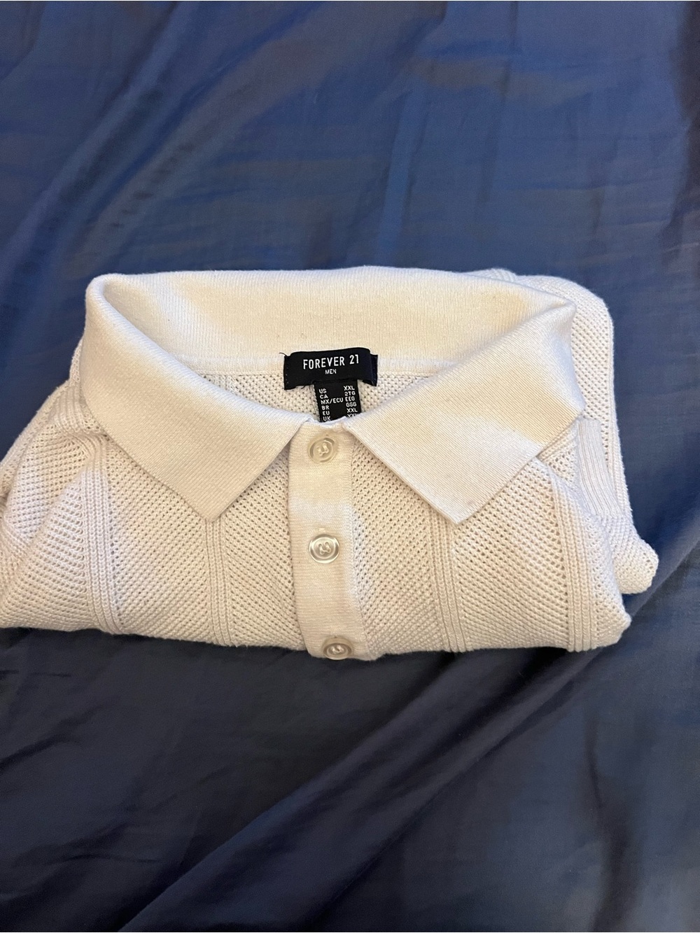 Forever 21 Men's Off-White Knit Polo Top